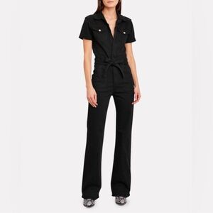 FRAME Le Flare De Francoise Denim Jumpsuit Black XS Film Noir